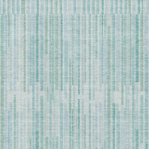 HomeRoots 5' Turquoise and Sky Blue Striped Area Rug - Washable, UV Protected, Durable for Busy Homes & Patios 717907