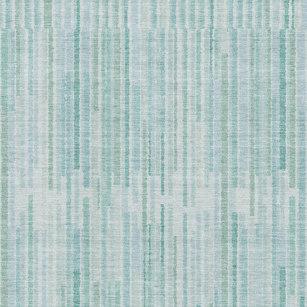 HomeRoots 5' Turquoise and Sky Blue Striped Area Rug - Washable, UV Protected, Durable for Busy Homes & Patios 717907
