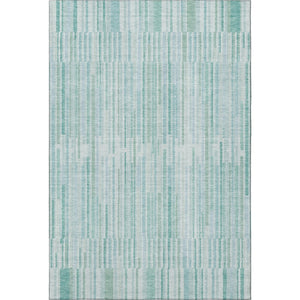 HomeRoots 5' Turquoise and Sky Blue Striped Area Rug - Washable, UV Protected, Durable for Busy Homes & Patios 717907