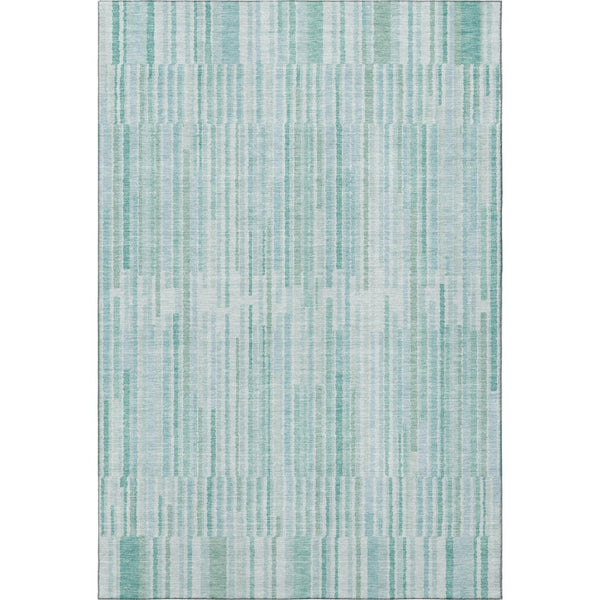 HomeRoots 5' Turquoise and Sky Blue Striped Area Rug - Washable, UV Protected, Durable for Busy Homes & Patios 717907