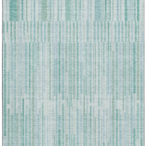 HomeRoots 8' Turquoise and Sky Blue Striped Washable Rug - UV Protected, Soft, Durable, Ideal for Any Space 717908