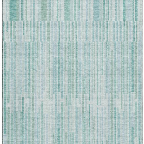 HomeRoots 8' Turquoise and Sky Blue Striped Washable Rug - UV Protected, Soft, Durable, Ideal for Any Space 717908