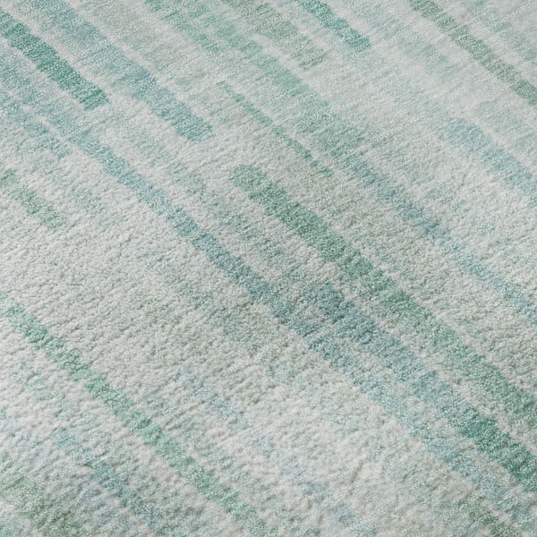 HomeRoots 8' Turquoise and Sky Blue Striped Washable Rug - UV Protected, Soft, Durable, Ideal for Any Space 717908