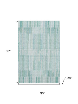 HomeRoots 8' Turquoise and Sky Blue Striped Washable Rug - UV Protected, Soft, Durable, Ideal for Any Space 717908