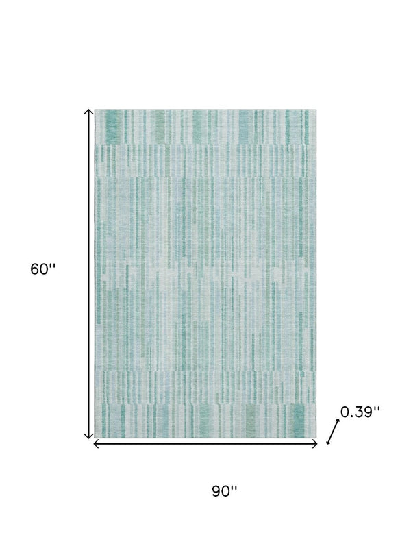 HomeRoots 8' Turquoise and Sky Blue Striped Washable Rug - UV Protected, Soft, Durable, Ideal for Any Space 717908