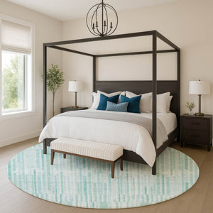 HomeRoots 8' X 10' Turquoise and Sky Blue Striped Area Rug - Durable, Washable, UV-Protected for Stylish Spaces 717909