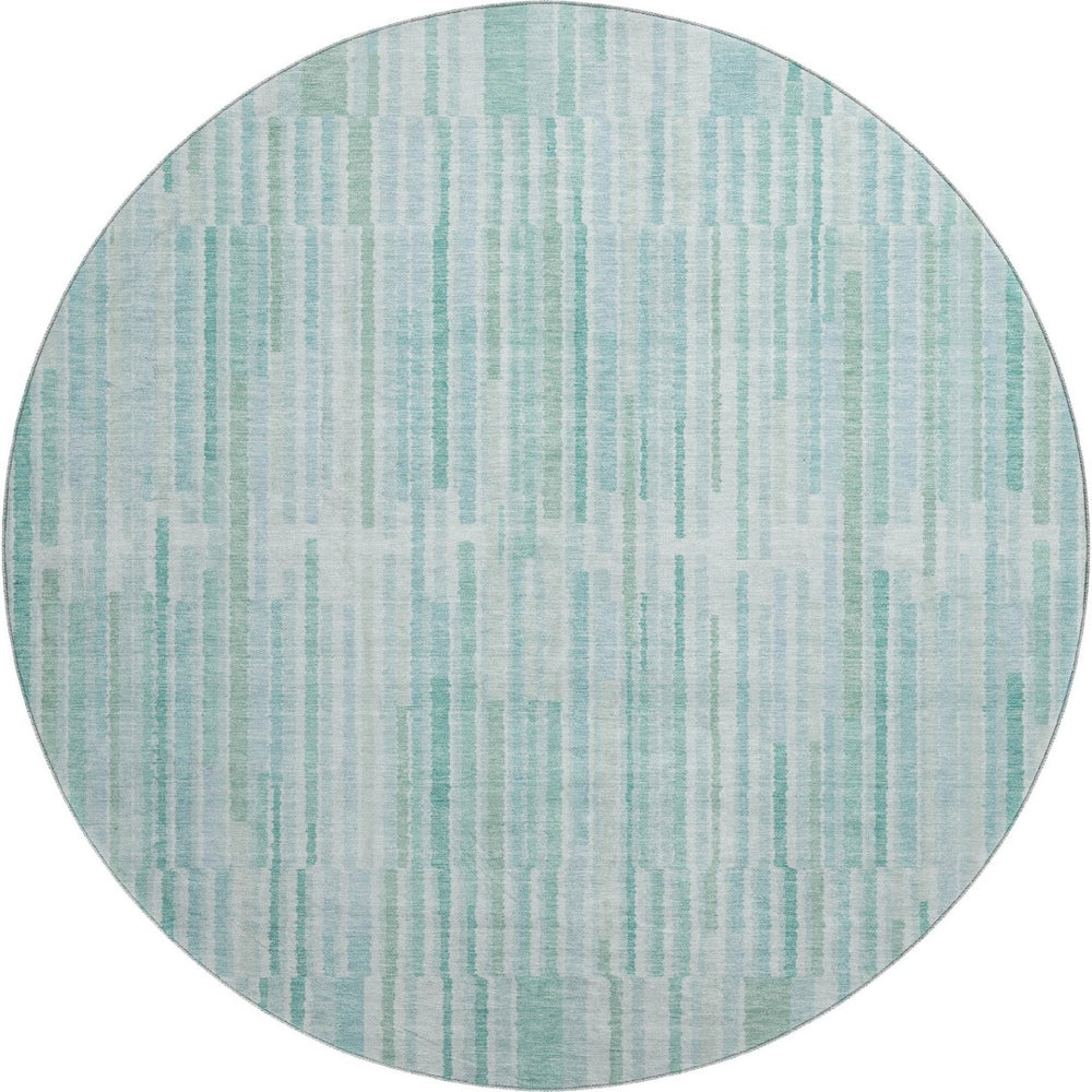 HomeRoots 8' X 10' Turquoise and Sky Blue Striped Area Rug - Durable, Washable, UV-Protected for Stylish Spaces 717909