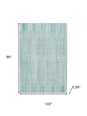 HomeRoots 9' X 12' Vibrant Turquoise & Sky Blue Striped Area Rug - Washable, UV Protected & Stylish for Homes 717910