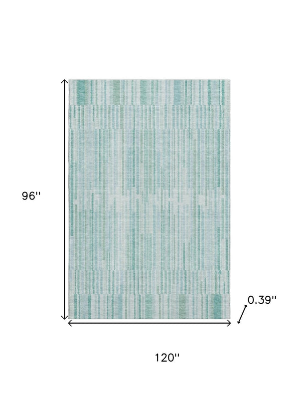 HomeRoots 9' X 12' Vibrant Turquoise & Sky Blue Striped Area Rug - Washable, UV Protected & Stylish for Homes 717910