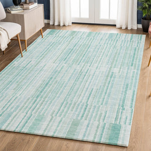 HomeRoots 9' X 12' Vibrant Turquoise & Sky Blue Striped Area Rug - Washable, UV Protected & Stylish for Homes 717910