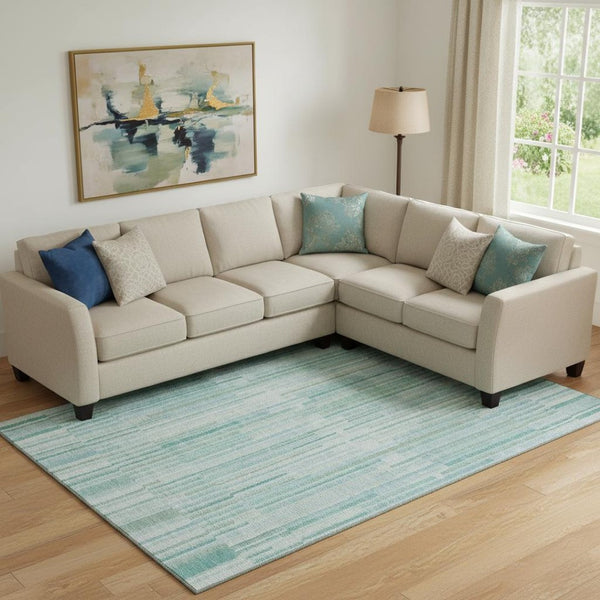 HomeRoots 9' X 12' Vibrant Turquoise & Sky Blue Striped Area Rug - Washable, UV Protected & Stylish for Homes 717910