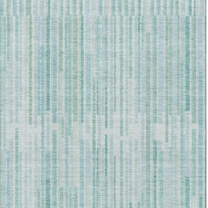 HomeRoots 10' X 14' Striped Turquoise & Sky Blue Washable Area Rug with UV Protection for Easy Care & Style 717911