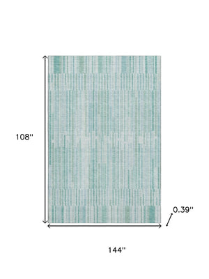 HomeRoots 10' X 14' Striped Turquoise & Sky Blue Washable Area Rug with UV Protection for Easy Care & Style 717911