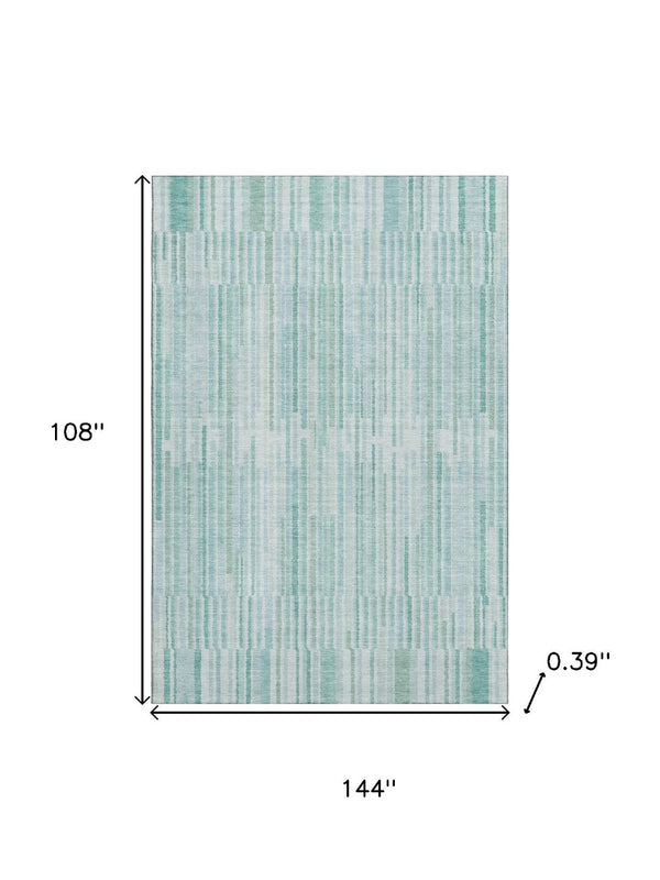 HomeRoots 10' X 14' Striped Turquoise & Sky Blue Washable Area Rug with UV Protection for Easy Care & Style 717911