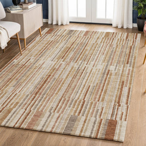 HomeRoots 8' Versatile Terra Cotta & Beige Striped Round Rug - Washable, UV Protected for Indoor/Outdoor Use 717914