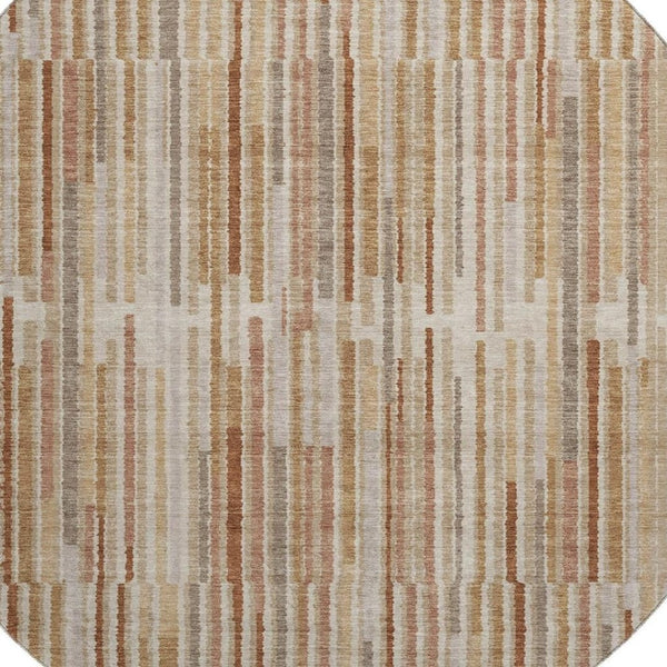 HomeRoots 8' X 10' Terra Cotta Striped Area Rug - Washable, UV Protected, Durable for High-Traffic Spaces 717915