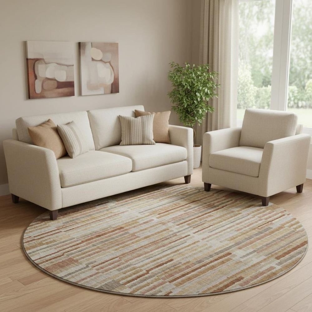 HomeRoots 8' X 10' Terra Cotta Striped Area Rug - Washable, UV Protected, Durable for High-Traffic Spaces 717915
