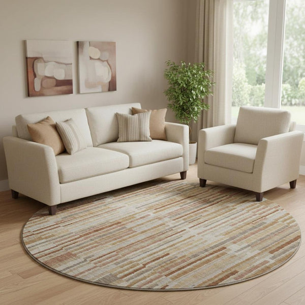 HomeRoots 8' X 10' Terra Cotta Striped Area Rug - Washable, UV Protected, Durable for High-Traffic Spaces 717915