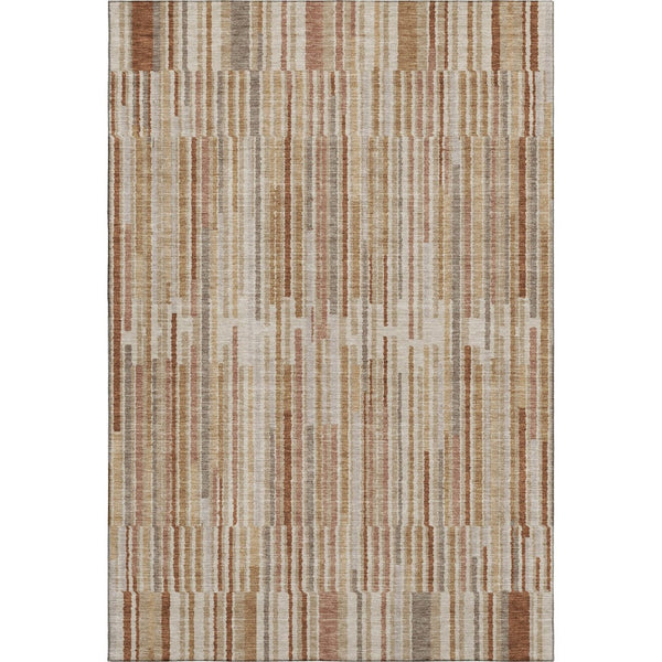HomeRoots 9' X 12' Terra Cotta & Beige Striped Area Rug - Washable, UV-Protected, Pet-Friendly Design! 717916