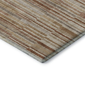 HomeRoots 9' X 12' Terra Cotta & Beige Striped Area Rug - Washable, UV-Protected, Pet-Friendly Design! 717916