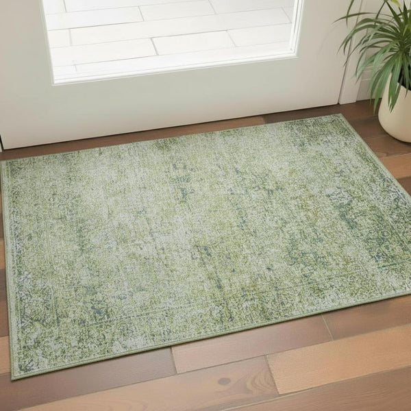 HomeRoots 5' X 8' Sage & Olive Green Abstract Area Rug – Washable, UV-Protected, Family-Friendly Decor Solution 717919