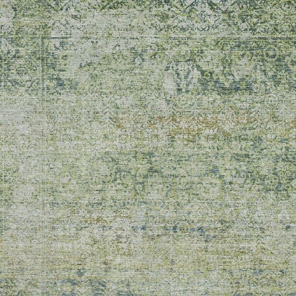 HomeRoots 8' Contemporary Sage & Olive Green Abstract Washable Round Rug with UV Protection for High-Traffic Areas 717920