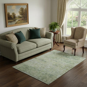 HomeRoots 8' Contemporary Sage & Olive Green Abstract Washable Round Rug with UV Protection for High-Traffic Areas 717920