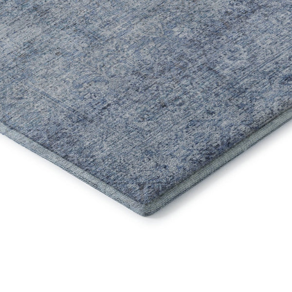 HomeRoots 8' Blue And Denim Abstract Washable Round Rug – Durable, Stain-Resistant, UV Protected Design for Homes 717926