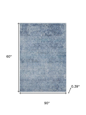 HomeRoots 8' Blue And Denim Abstract Washable Round Rug – Durable, Stain-Resistant, UV Protected Design for Homes 717926