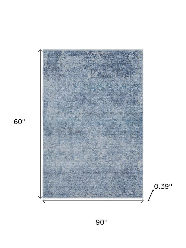 HomeRoots 8' Blue And Denim Abstract Washable Round Rug – Durable, Stain-Resistant, UV Protected Design for Homes 717926