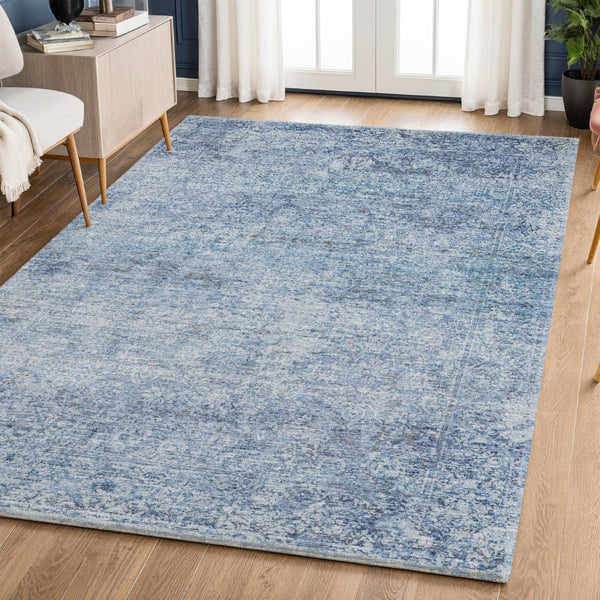 HomeRoots 8' Blue And Denim Abstract Washable Round Rug – Durable, Stain-Resistant, UV Protected Design for Homes 717926