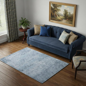 HomeRoots 8' Blue And Denim Abstract Washable Round Rug – Durable, Stain-Resistant, UV Protected Design for Homes 717926