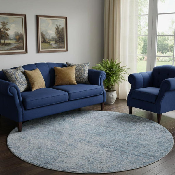 HomeRoots 8' X 10' Blue Abstract Washable Area Rug with UV Protection - Durable, Stylish, and Family-Friendly Design 717927