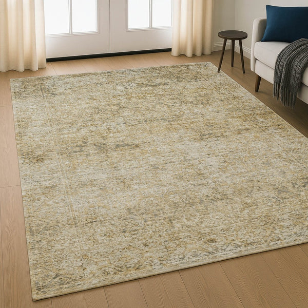 HomeRoots 9' X 12' Copper and Beige Abstract Area Rug - Machine Washable, UV Protected, Stain Resistant Design 717934