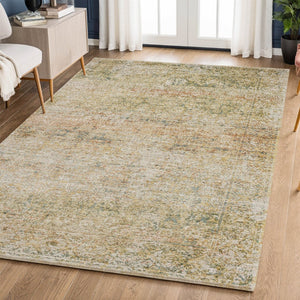 HomeRoots 5' X 8' Gold and Beige Abstract Area Rug - Washable, Durable, UV-Protected for Modern Homes 717937
