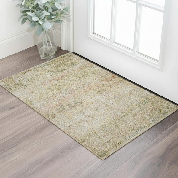 HomeRoots 5' X 8' Gold and Beige Abstract Area Rug - Washable, Durable, UV-Protected for Modern Homes 717937