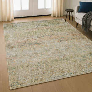 HomeRoots 8' Gold and Beige Abstract Washable Round Rug with UV Protection - Perfect for High-Traffic Areas! 717938
