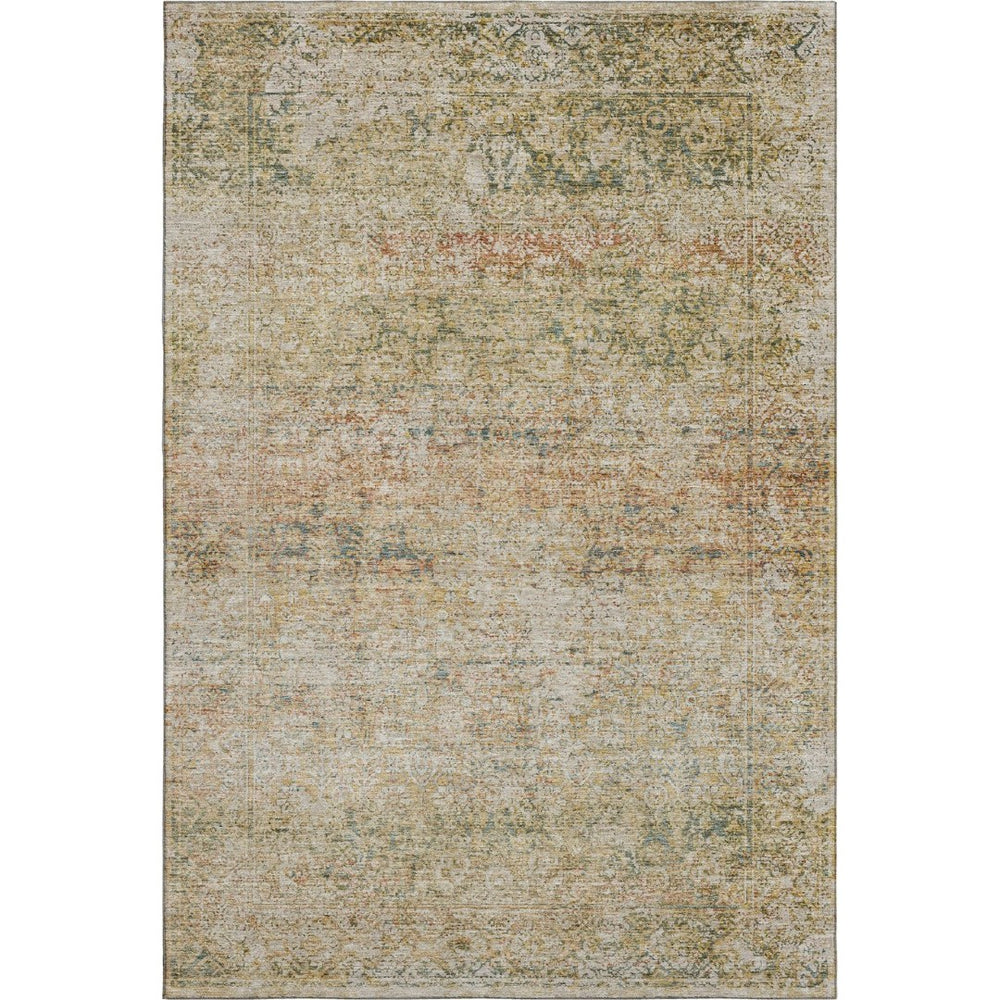 HomeRoots 8' Gold and Beige Abstract Washable Round Rug with UV Protection - Perfect for High-Traffic Areas! 717938