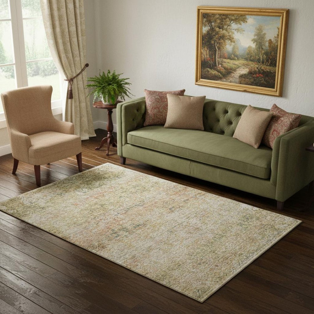 HomeRoots 8' Gold and Beige Abstract Washable Round Rug with UV Protection - Perfect for High-Traffic Areas! 717938