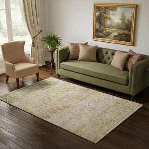 HomeRoots 8' Gold and Beige Abstract Washable Round Rug with UV Protection - Perfect for High-Traffic Areas! 717938