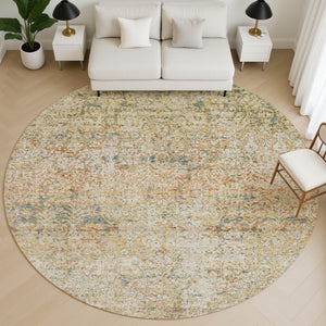 HomeRoots 8' X 10' Gold and Beige Abstract Washable Area Rug – Durable, Stain Resistant, UV Protected & Stylish 717939