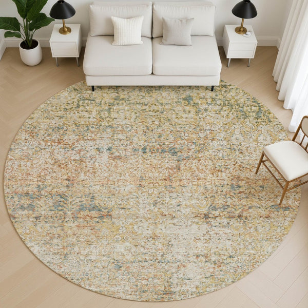 HomeRoots 8' X 10' Gold and Beige Abstract Washable Area Rug – Durable, Stain Resistant, UV Protected & Stylish 717939