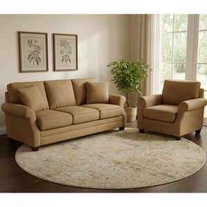 HomeRoots 8' X 10' Gold and Beige Abstract Washable Area Rug – Durable, Stain Resistant, UV Protected & Stylish 717939