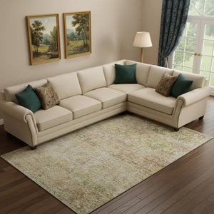 HomeRoots 9' X 12' Gold and Beige Abstract Washable Area Rug - Durable, Stain-Resistant, UV-Protected Comfort 717940