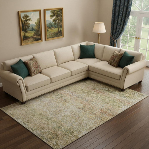 HomeRoots 9' X 12' Gold and Beige Abstract Washable Area Rug - Durable, Stain-Resistant, UV-Protected Comfort 717940