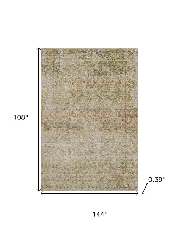 HomeRoots 10' Contemporary Gold and Beige Abstract Washable Area Rug – UV Protection, Stain Resistant, Durable Design 717941