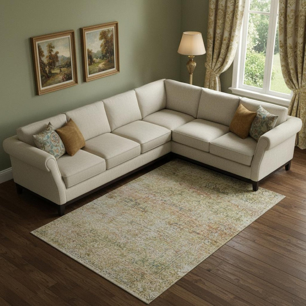 HomeRoots 10' Contemporary Gold and Beige Abstract Washable Area Rug – UV Protection, Stain Resistant, Durable Design 717941