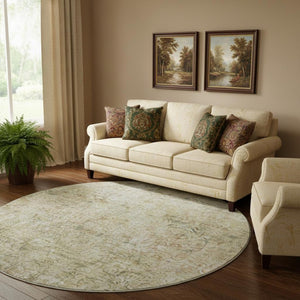 HomeRoots 8' X 10' Sage Beige Abstract Area Rug - Washable, UV Protected, Durable for Kids & Pets, Stylish Design 717945