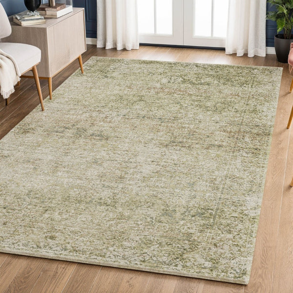 HomeRoots 10' X 14' Sage and Beige Abstract Area Rug - Durable, Washable, UV-Protected for Modern Living Spaces! 717947