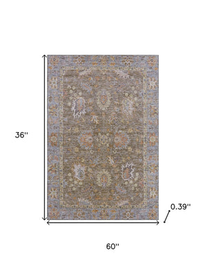 HomeRoots 5' X 8' Brown and Lavender Oriental Washable Area Rug - Stain-Resistant, UV Protected, Easy Care! 717949